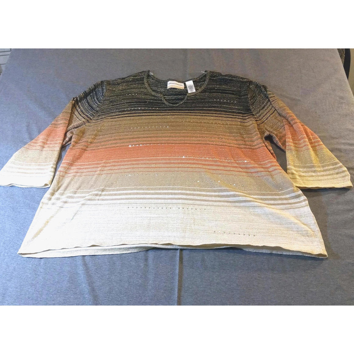 Alfred Dunner Woman Top Blouse Womens Size 3x Plus Black Tan Coral Gold Studs